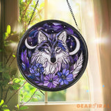 Majestic Wolf Stained Glass Suncatcher Moonlit Window Hanging Rustic Cabin Decor Wildlife Lover Gift Halloween Wall Art