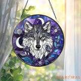 Majestic Wolf Stained Glass Suncatcher – Moonlit Wolf Window Hanging Wildlife Glass Art Nature Decor Wolf Lover Gift