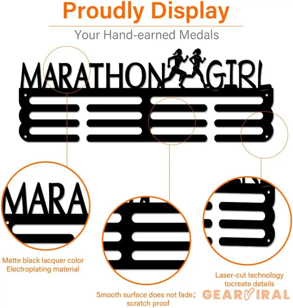 Marathon Girl Medal Display Rack Sports Events Medal Display Holder with 12 Lines Sturdy Steel Award Display Holders