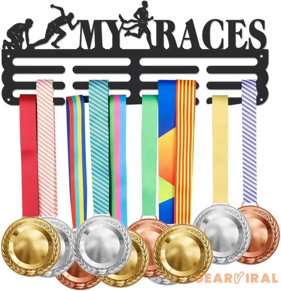 Marathon Girl Medal Display Rack Sports Events Medal Display Holder with 12 Lines Sturdy Steel Award Display Holders