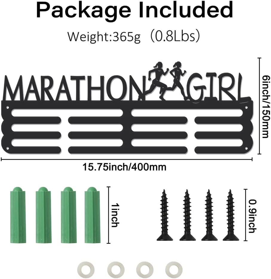 Marathon Girl Medal Display Rack Sports Events Medal Display Holder with 12 Lines Sturdy Steel Award Display Holders Wall Mounted Medal Display Racks for Ribbon Lanyard | GearViral