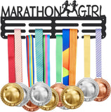 Marathon Girl Medal Display Rack Sports Events Medal Display Holder with 12 Lines Sturdy Steel Award Display Holders Wall Mounted Medal Display Racks for Ribbon Lanyard | GearViral