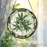Marijuana Leaf Stained Glass Suncatcher Cannabis Plant Window Hanging Stoner Home Decor Unique Gift for Weed Lover