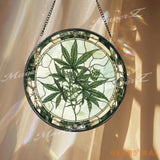 Marijuana Leaf Stained Glass Suncatcher Cannabis Plant Window Hanging Stoner Home Decor Unique Gift for Weed Lover