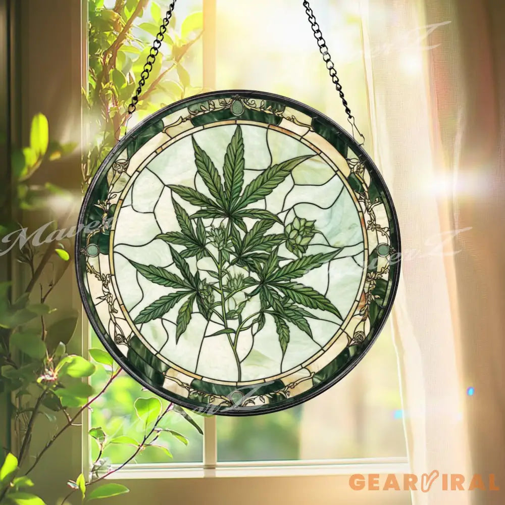 Marijuana Leaf Stained Glass Suncatcher Cannabis Plant Window Hanging Stoner Home Decor Unique Gift for Weed Lover