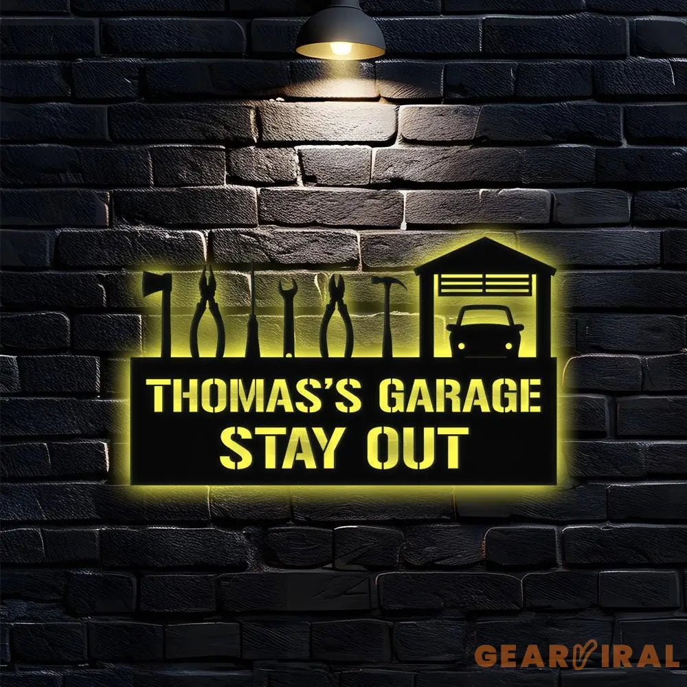 Master of The Garage Monogram Metal Sign Personalized Family Name Led Metal Sign Outdoor Door Decor Address Wall Art