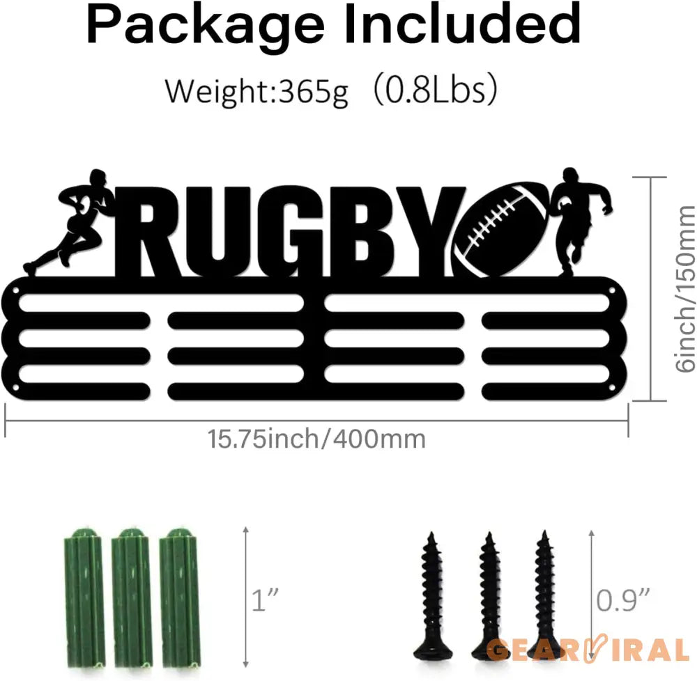Medal Holder Rugby Pattern Medals Display Black Iron Wall Mounted Hooks for Competition Medal Holder Display Wall