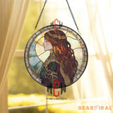Medieval Princess Stained Glass Suncatcher Fantasy Woman Profile Window Panel Regal Art Nouveau Style Elegant Lady