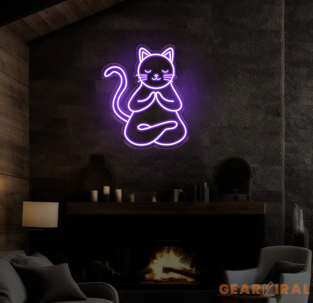 Meditating Cat Neon Sign Custom Zen LED Wall Light Yoga Cat Decor for Meditation Space Peaceful Cat Neon Art for Home