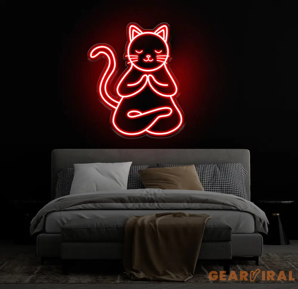 Meditating Cat Neon Sign Custom Zen LED Wall Light Yoga Cat Decor for Meditation Space Peaceful Cat Neon Art for Home