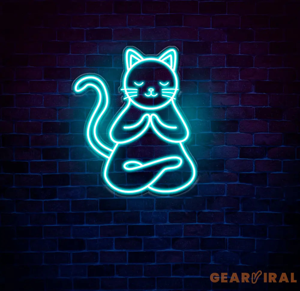 Meditating Cat Neon Sign Custom Zen LED Wall Light Yoga Cat Decor for Meditation Space Peaceful Cat Neon Art for Home
