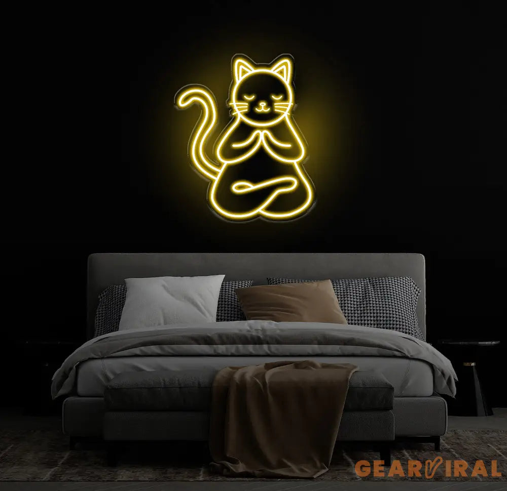 Meditating Cat Neon Sign Custom Zen LED Wall Light Yoga Cat Decor for Meditation Space Peaceful Cat Neon Art for Home
