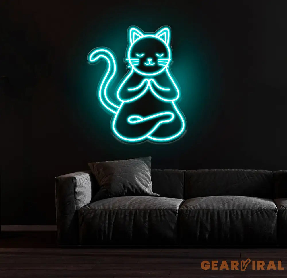 Meditating Cat Neon Sign Custom Zen LED Wall Light Yoga Cat Decor for Meditation Space Peaceful Cat Neon Art for Home