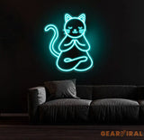 Meditating Cat Neon Sign Custom Zen LED Wall Light Yoga Cat Decor for Meditation Space Peaceful Cat Neon Art for Home