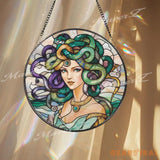 Medusa Stained Glass Suncatcher Mythical Greek Goddess Window Hanging Decor Fantasy Art Panel for Mystical and Bold
