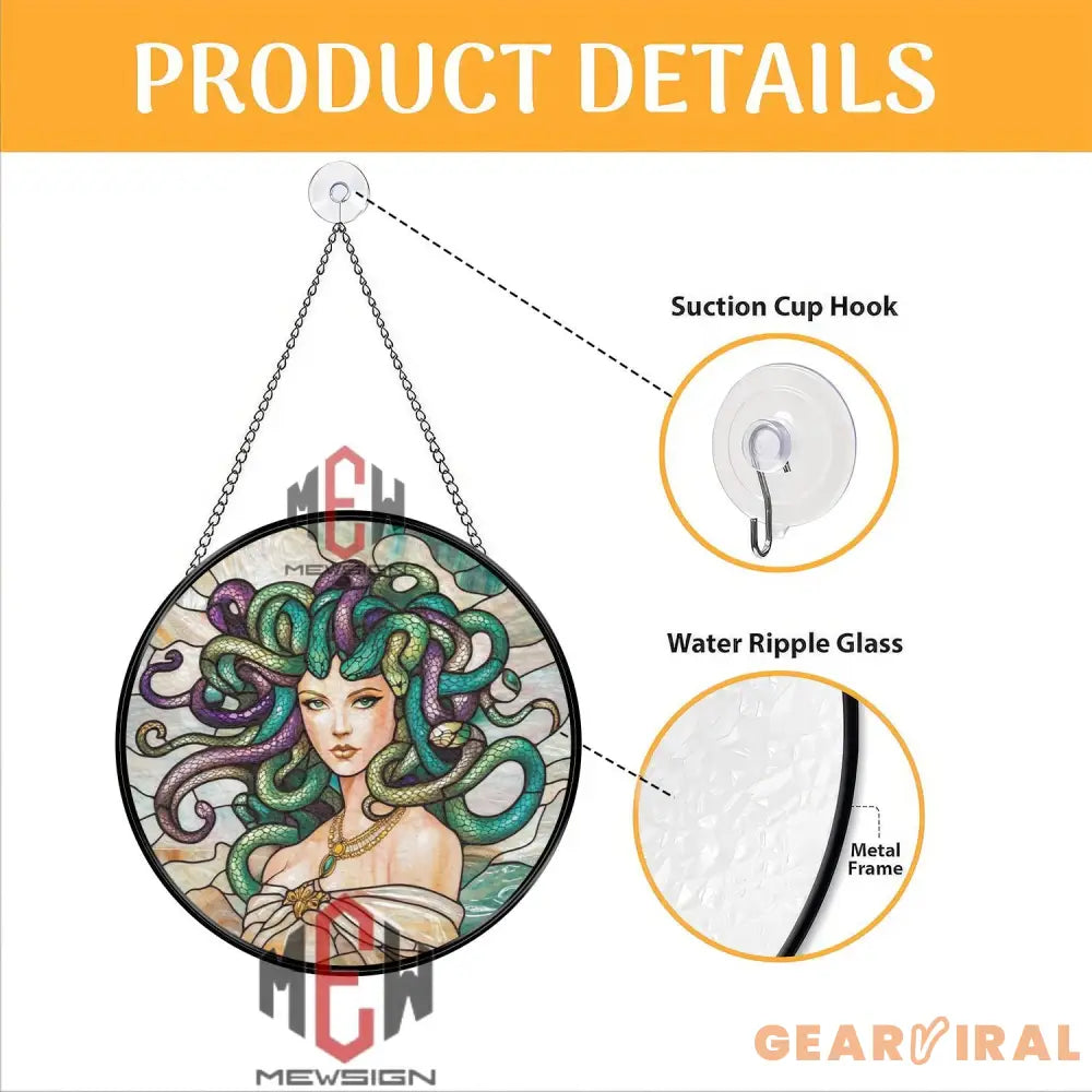 Medusa Stained Glass Suncatcher Mythical Greek Gorgon Window Art Fantasy Goddess Glass Panel Gothic Decor for Mythology