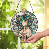 Medusa Stained Glass Suncatcher Mythical Greek Gorgon Window Art Fantasy Goddess Glass Panel Gothic Decor for Mythology