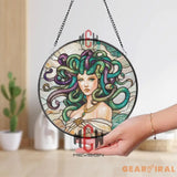 Medusa Stained Glass Suncatcher Mythical Greek Gorgon Window Art Fantasy Goddess Glass Panel Gothic Decor for Mythology