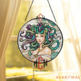 Medusa Stained Glass Suncatcher Mythical Greek Gorgon Window Art Fantasy Goddess Glass Panel Gothic Decor for Mythology