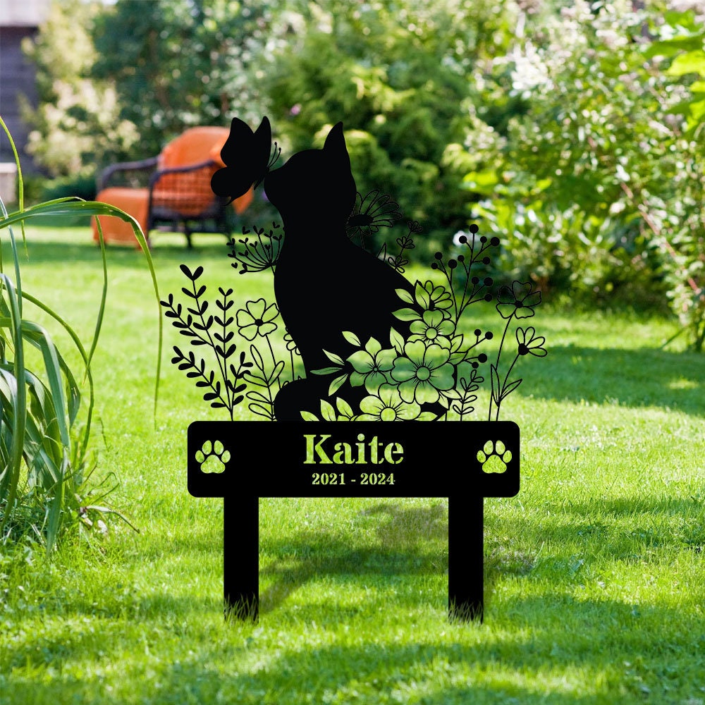 Memorial Cat Metal Sign - Personalized Remembrance Stake - Garden Cat Memorial - Cat Buffterfly Grave Marker - Memorial Yard Sign