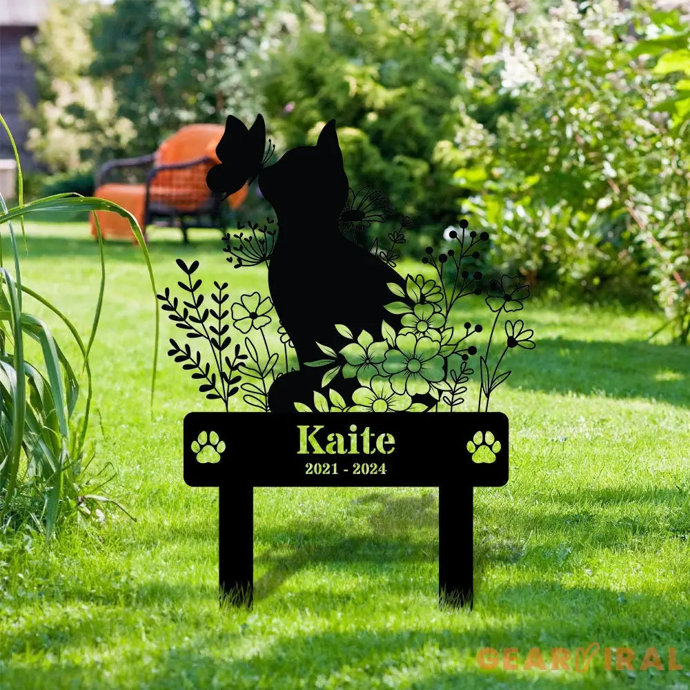 Memorial Cat Metal Sign - Personalized Remembrance Stake - Garden Cat Memorial - Cat Buffterfly Grave Marker - Memorial