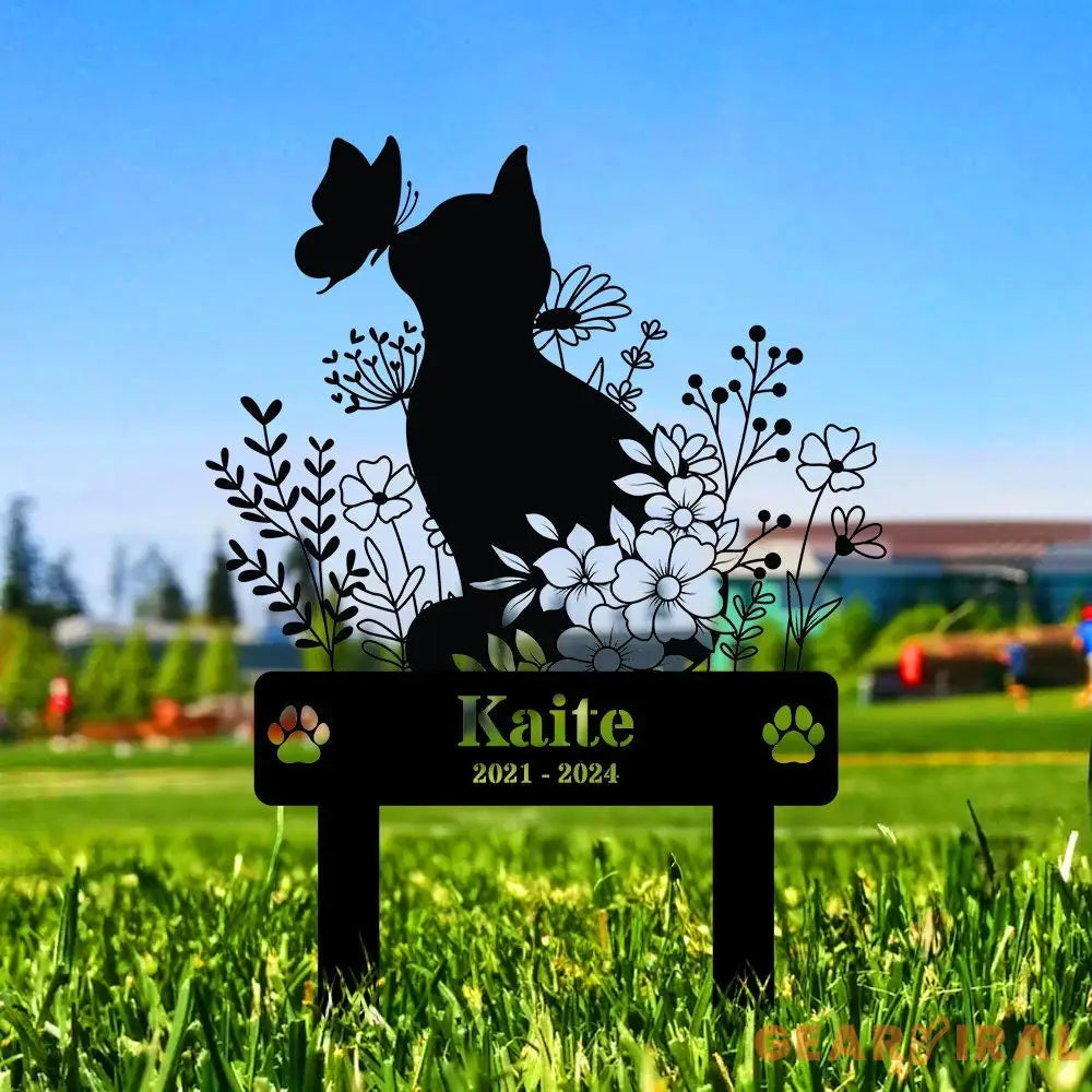 Memorial Cat Metal Sign - Personalized Remembrance Stake - Garden Cat Memorial - Cat Buffterfly Grave Marker - Memorial