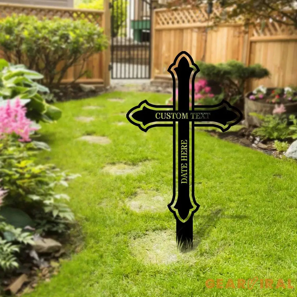 Memorial Cross Garden Memorial Sign Memorial Metal Stake Personalized Name Yard Sign Outdoor Door Garden Decor Metal