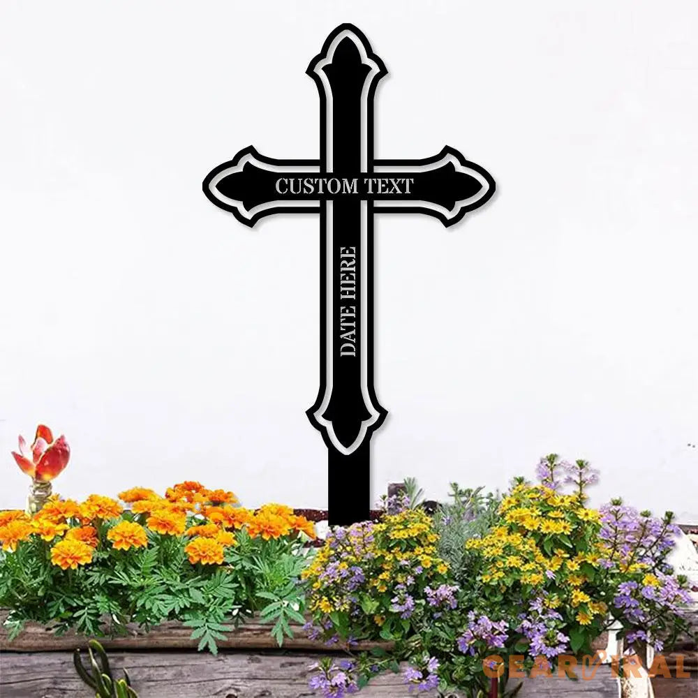 Memorial Cross Garden Memorial Sign Memorial Metal Stake Personalized Name Yard Sign Outdoor Door Garden Decor Metal