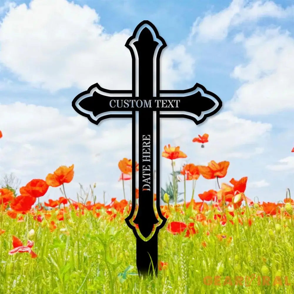 Memorial Cross Garden Memorial Sign Memorial Metal Stake Personalized Name Yard Sign Outdoor Door Garden Decor Metal