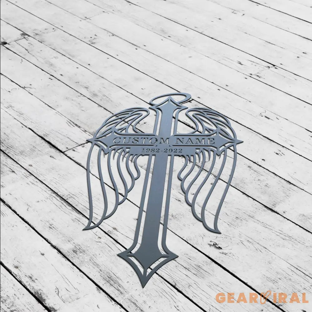Memorial Cross Stake Personalized - Metal Cross with Angel Wings for Outdoor - Memorial Cross Stake - Metal Grave Stake