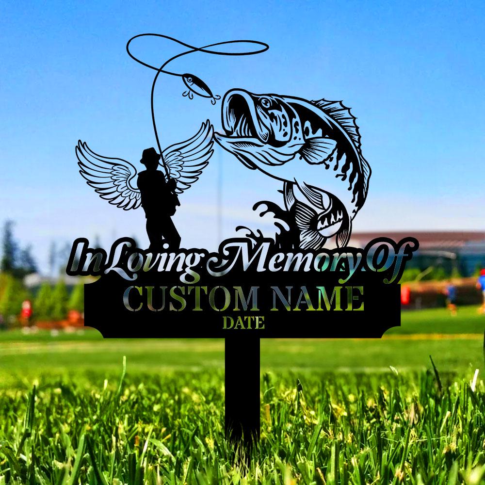 Memorial Fishing Remembering Stake, Personalized Metal Garden Marker, Memorial Metal Sign, Sympathy Gift, Grave Marker, Memorial Stake