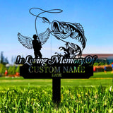 Memorial Fishing Remembering Stake, Personalized Metal Garden Marker, Memorial Metal Sign, Sympathy Gift, Grave Marker, Memorial Stake