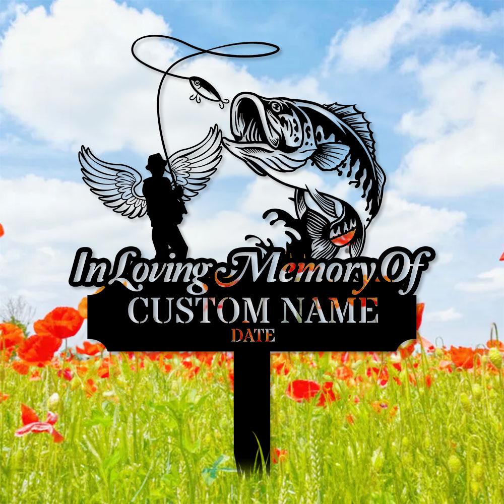 Memorial Fishing Remembering Stake, Personalized Metal Garden Marker, Memorial Metal Sign, Sympathy Gift, Grave Marker, Memorial Stake