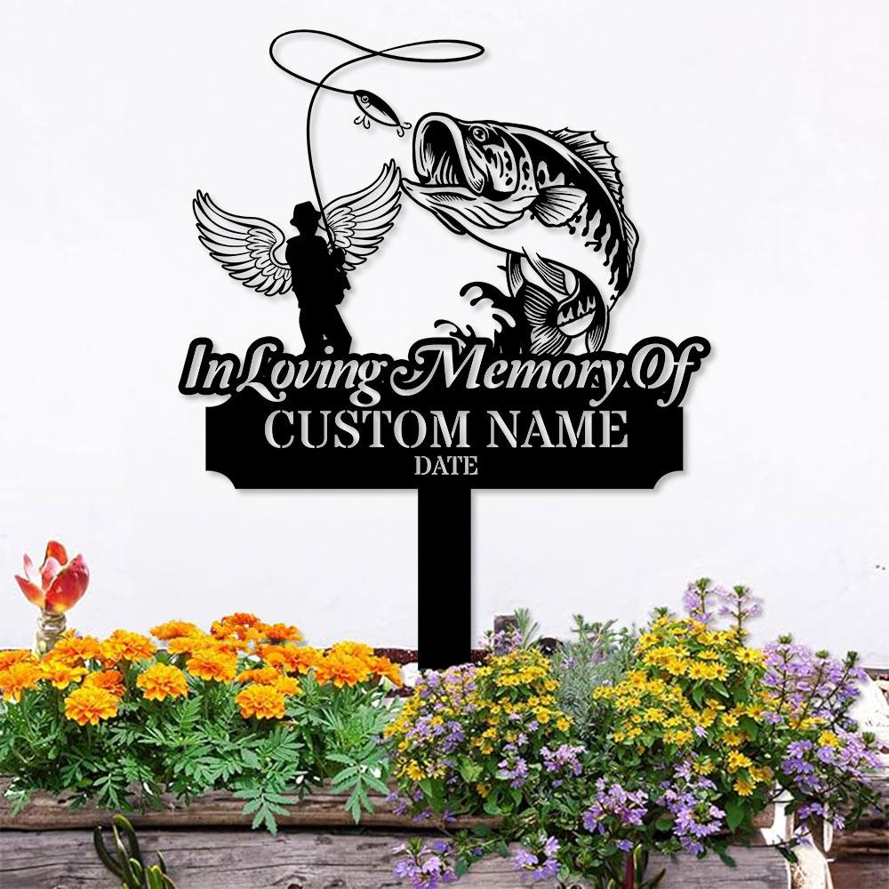Memorial Fishing Remembering Stake, Personalized Metal Garden Marker, Memorial Metal Sign, Sympathy Gift, Grave Marker, Memorial Stake