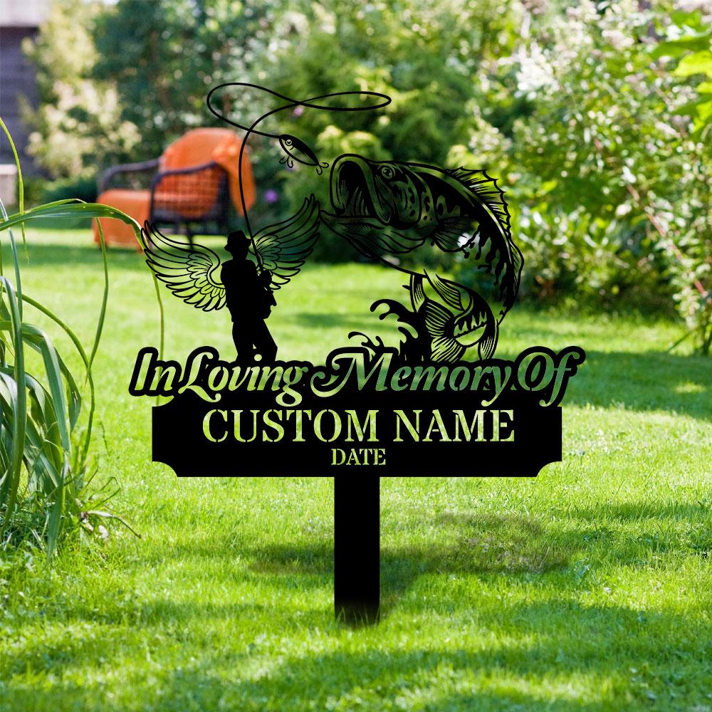 Memorial Fishing Remembering Stake, Personalized Metal Garden Marker, Memorial Metal Sign, Sympathy Gift, Grave Marker, Memorial Stake