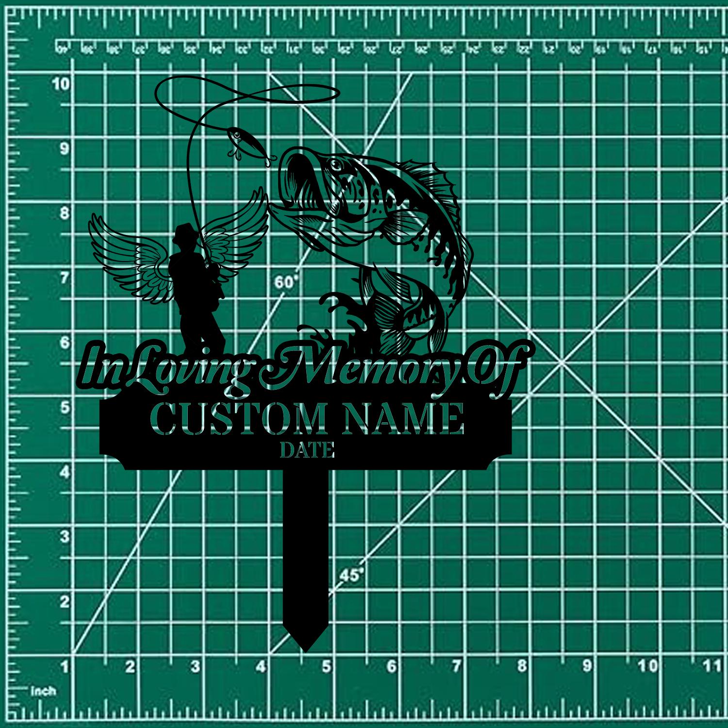 Memorial Fishing Remembering Stake, Personalized Metal Garden Marker, Memorial Metal Sign, Sympathy Gift, Grave Marker, Memorial Stake