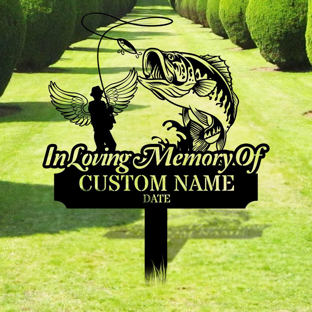 Memorial Fishing Remembering Stake, Personalized Metal Garden Marker, Memorial Metal Sign, Sympathy Gift, Grave Marker, Memorial Stake