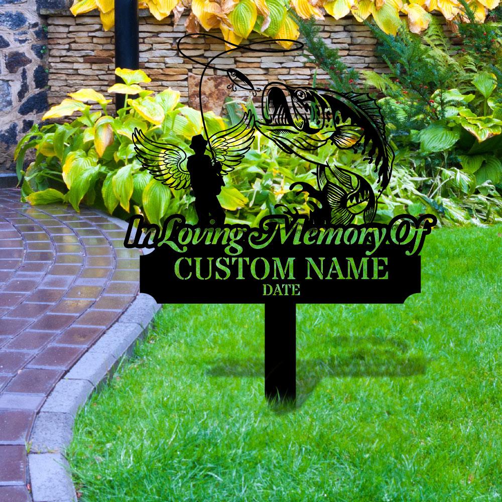 Memorial Fishing Remembering Stake, Personalized Metal Garden Marker, Memorial Metal Sign, Sympathy Gift, Grave Marker, Memorial Stake