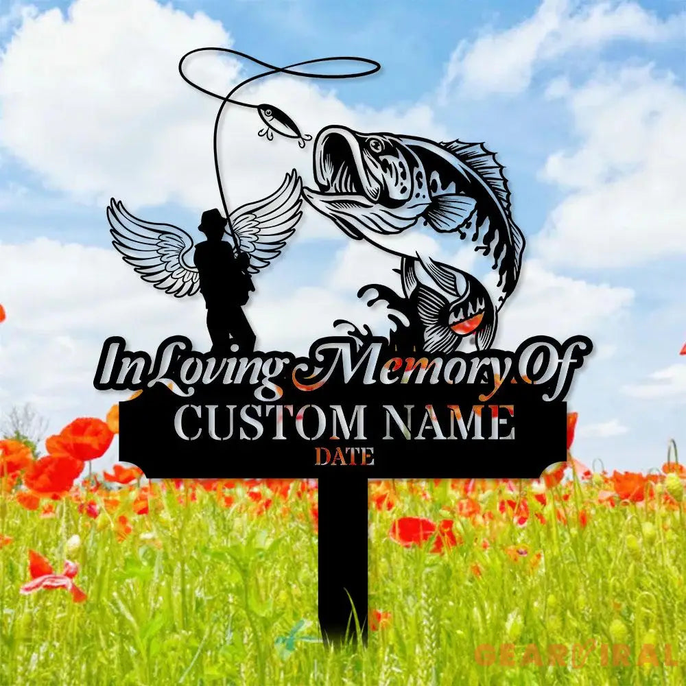 Memorial Fishing Remembering Stake Personalized Metal Garden Marker Memorial Metal Sign Sympathy Gift Grave Marker
