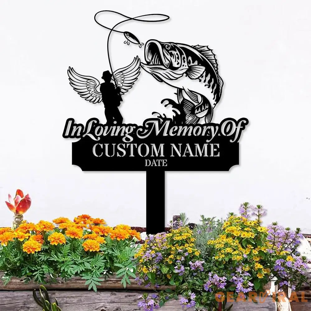 Memorial Fishing Remembering Stake Personalized Metal Garden Marker Memorial Metal Sign Sympathy Gift Grave Marker