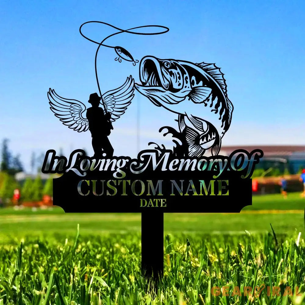 Memorial Fishing Remembering Stake Personalized Metal Garden Marker Memorial Metal Sign Sympathy Gift Grave Marker