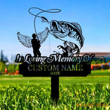 Memorial Fishing Remembering Stake Personalized Metal Garden Marker Memorial Metal Sign Sympathy Gift Grave Marker