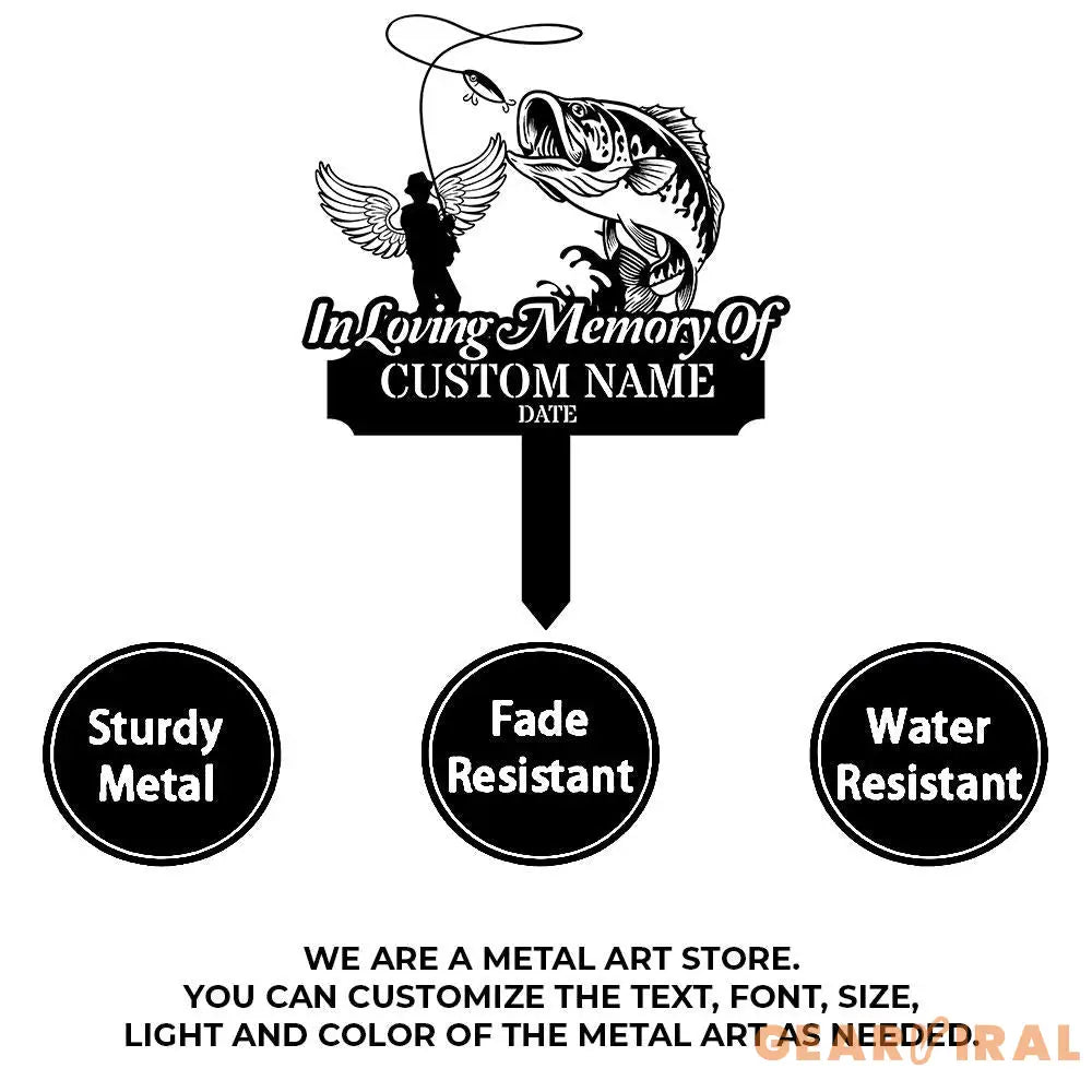 Memorial Fishing Remembering Stake Personalized Metal Garden Marker Memorial Metal Sign Sympathy Gift Grave Marker