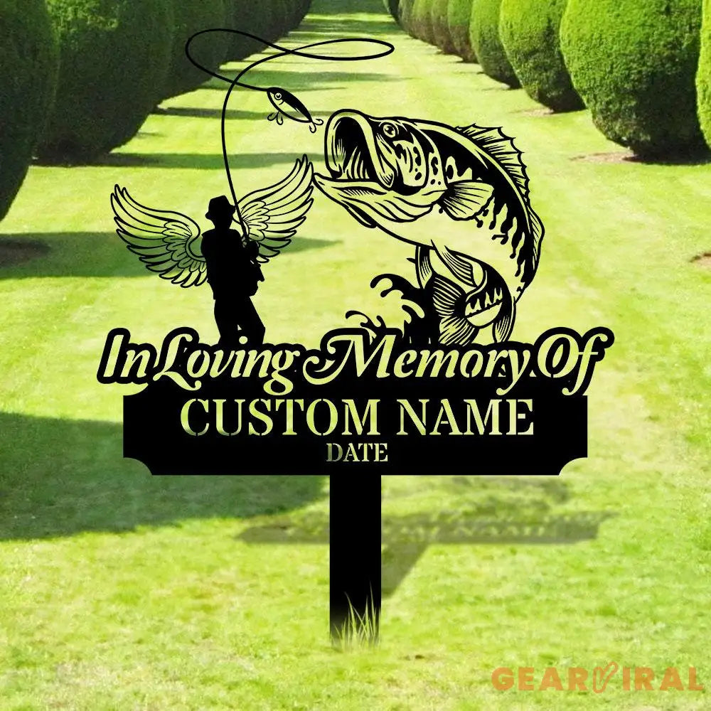 Memorial Fishing Remembering Stake Personalized Metal Garden Marker Memorial Metal Sign Sympathy Gift Grave Marker