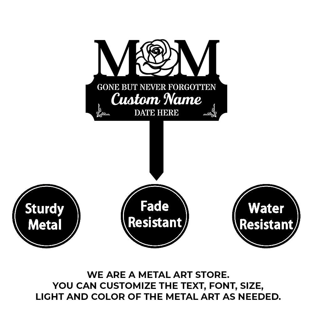 Memorial Mom Remembering Plaque with Stake, Personalized Metal Garden Marker, Memorial Metal Sign, Sympathy Gift, Grave Marker