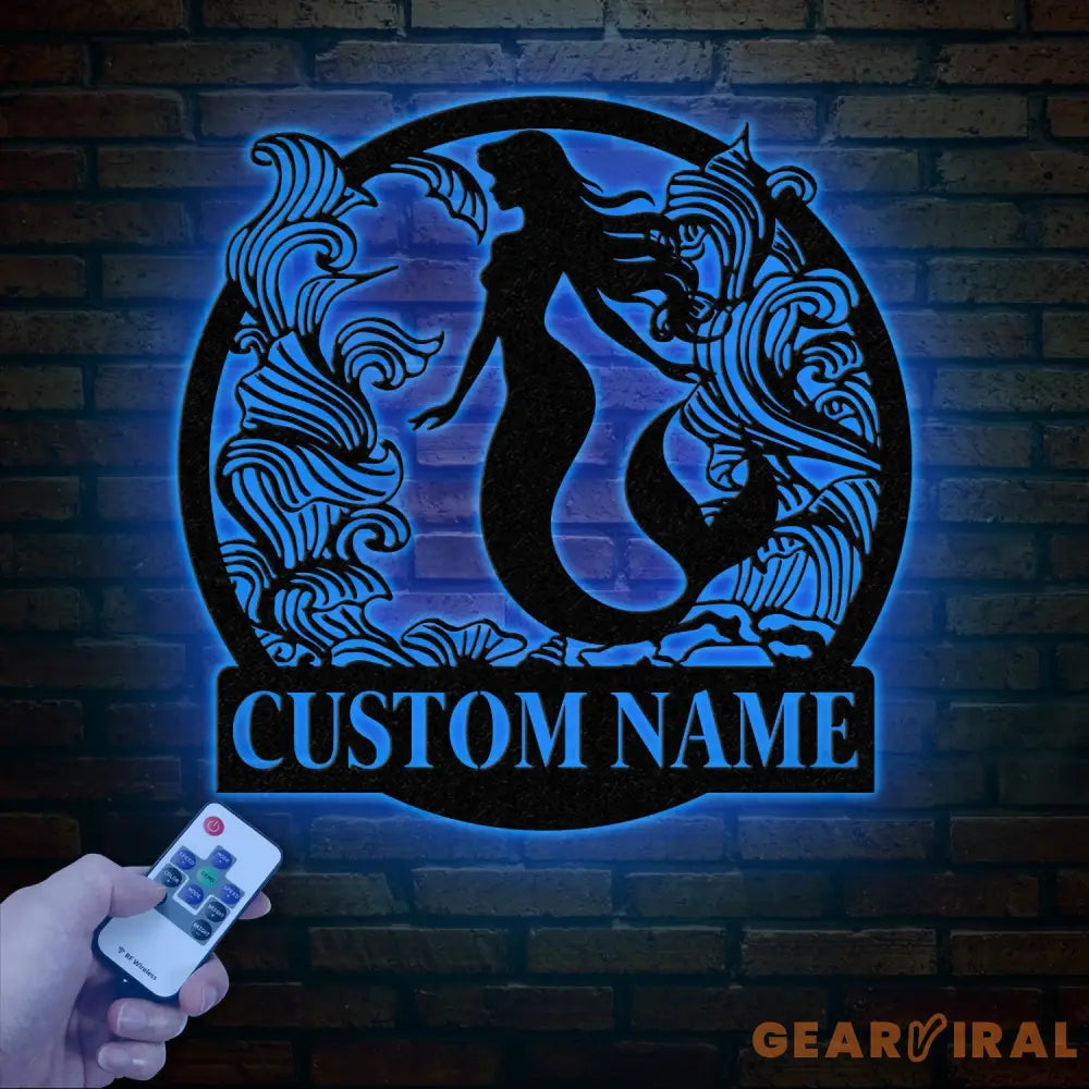 Mermaid Metal Sign with LED Lights Personalized Mermaid Wall Art Custom Metal Mermaid Wall Hanging for Home or Beach