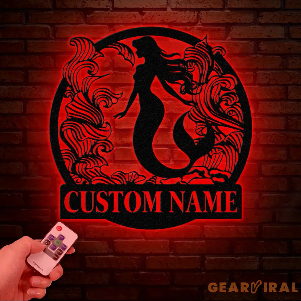 Mermaid Metal Sign with LED Lights Personalized Mermaid Wall Art Custom Metal Mermaid Wall Hanging for Home or Beach