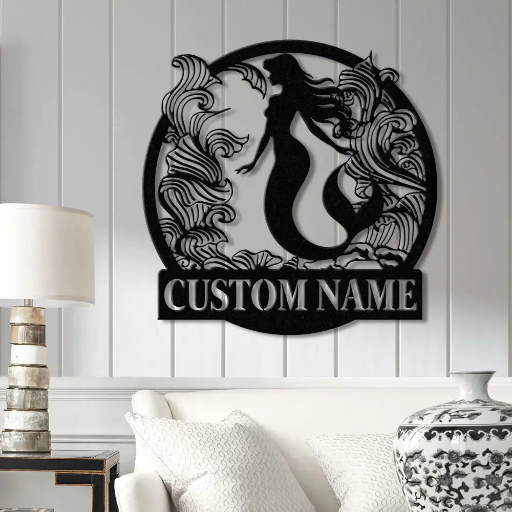 Mermaid Metal Sign with LED Lights Personalized Mermaid Wall Art Custom Metal Mermaid Wall Hanging for Home or Beach