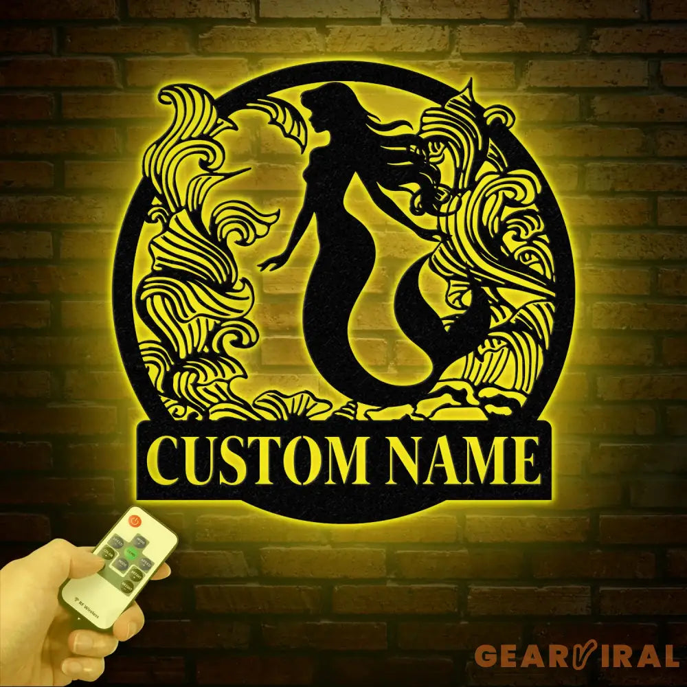 Mermaid Metal Sign with LED Lights Personalized Mermaid Wall Art Custom Metal Mermaid Wall Hanging for Home or Beach