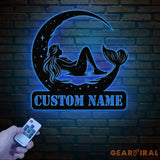 Mermaid On The Moon Metal Sign with LED Lights Custom Mermaid Metal Wall Decor Personalized Mermaid Metal Wall Hanging